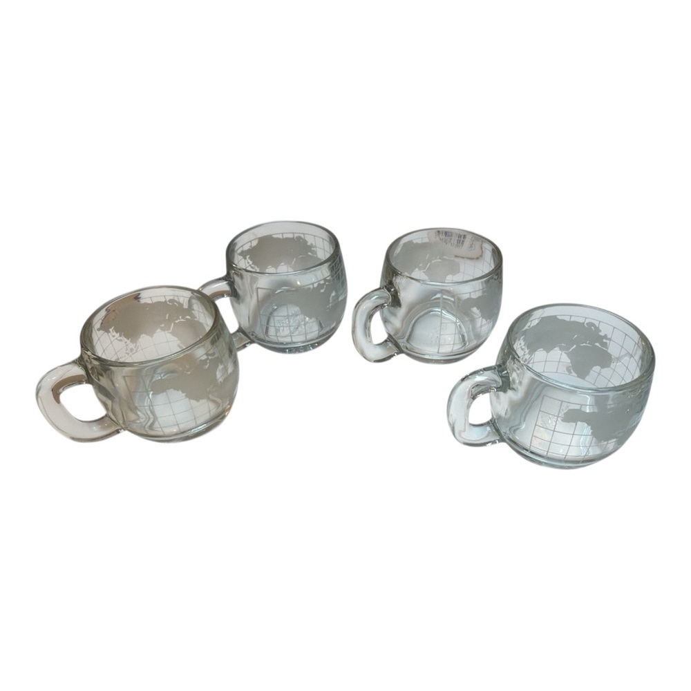 set of 4 vintage Nestle Nescafe clear glass world globe coffee mugs